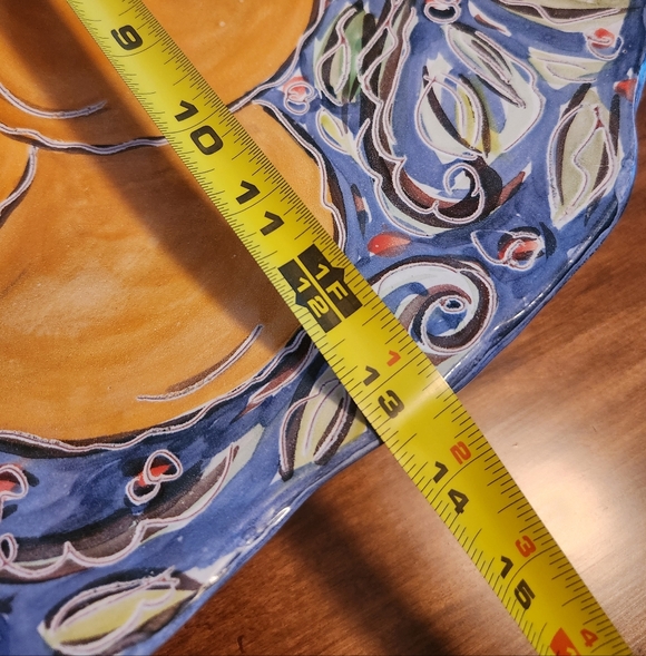 Handcrafted Ceramic Art Platter with Orange and Blue Design - Picture 6 of 12